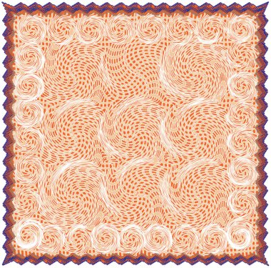 Grunge peçeteyle çizgili ve üzerinde beyaz izole saçak ile bej, turuncu, kahverengi, mavi renklerde desen swirled