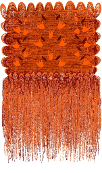 装饰现代的条纹和波浪形挂毯与花卉图案与抽象的铃铛和橙色 棕色的颜色隔离在白色 — 图库矢量图片