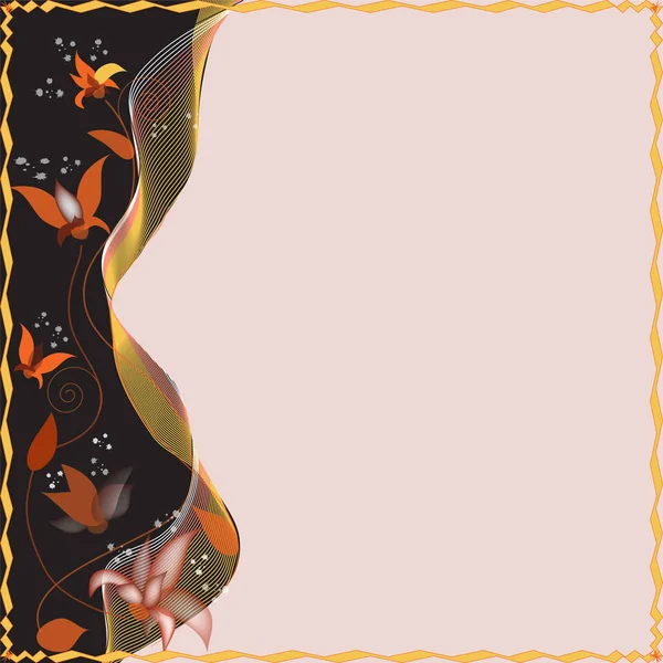 招待状カード様式化された花 ウェーブ ストライプ コピー スペース オレンジ色 ピンク色のフレーム — ストックベクタ