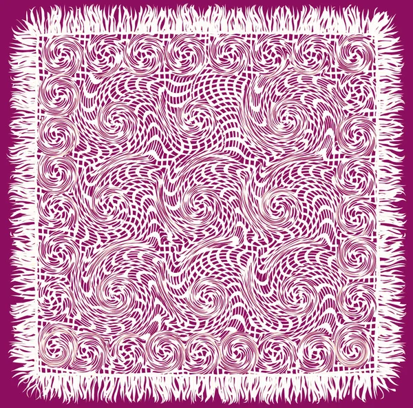 紫の背景に分離した白とベージュ色の渦巻き模様のパターンでレース ナプキン — ストックベクタ