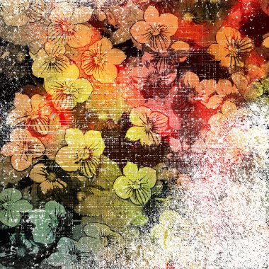 Çiçek renkli arka plan üzerinde çizgili grunge küçük çiçekli 