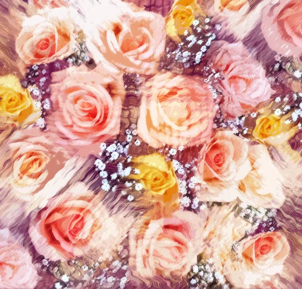 Цветочный фон со стилизованными розовыми и желтыми розами — стоковое фото