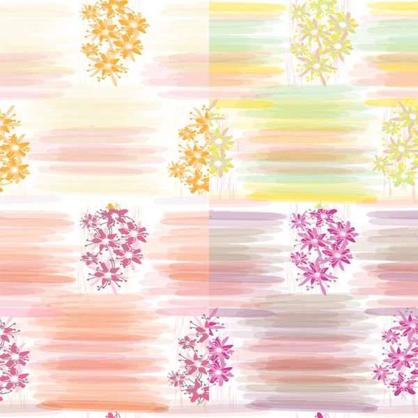 Conjunto de cuatro patrones florales sin costura con rayas horizontales — Vector de stock