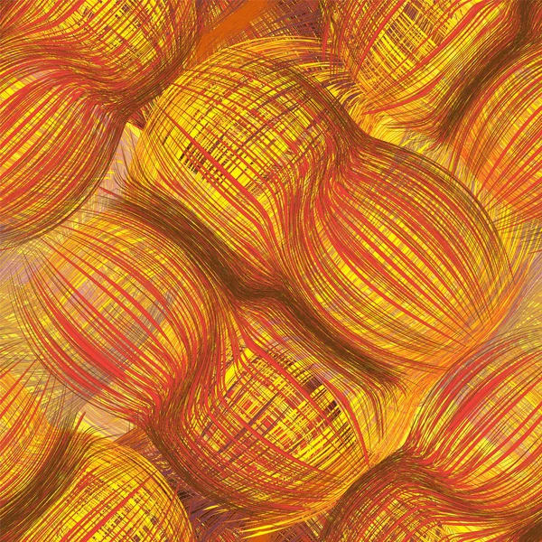 Grunge rayado y círculo patrón sin costuras en marrón, amarillo, rojo — Vector de stock