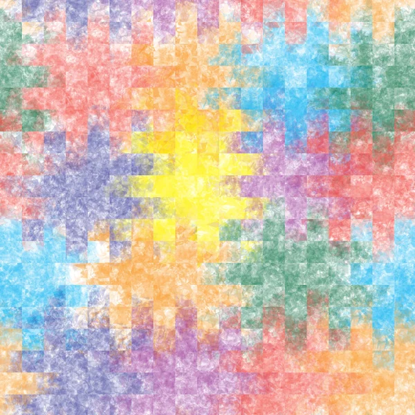 用于网页设计的带有Grunge染色彩虹相交正方形元素的动态格子无缝背景 — 图库照片
