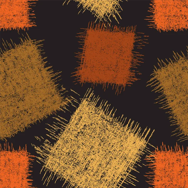 Seamless Pattern Grunge Rough Latticed Square Elements Orange Brown Yellow — Stock Vector