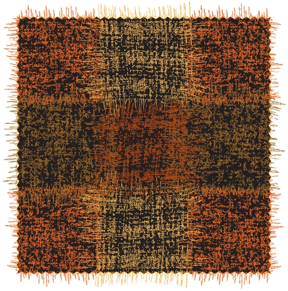 粗野的垫子 格子布 用粗糙方块铺的地毯 用橙色 绿色铺在黑色的背景上 — 图库矢量图片