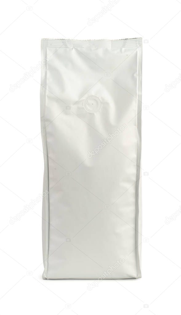White foil coffee bean bag.