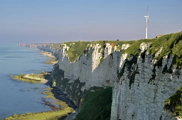 Wind Turbine Cliffs Fcamp Commune Seine Maritime Department Haute Normandie — Stock Photo, Image