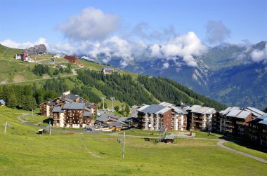 Mountain village of La Plagne in the French Alps, commune in the Tarentaise Valley, Savoie department and Rhne-Alpes region, in France clipart