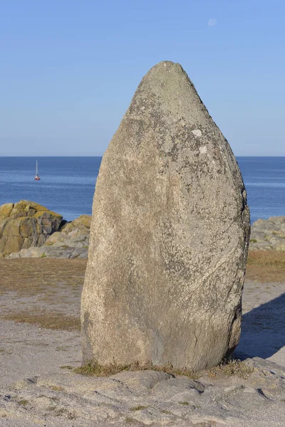 Primer Plano Del Menhir Larga Piedra Menhir Pierre Longue Francés — Foto de Stock