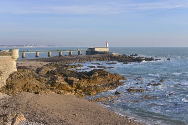 Rocky Coastline Lighthouse Les Sables Olonne Commune Vende Department Pays — Stock Photo, Image