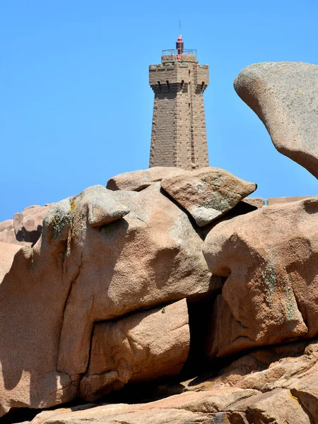 Mean Ruz Faro Sulla Famosa Costa Granito Rosa Cte Granite — Foto Stock