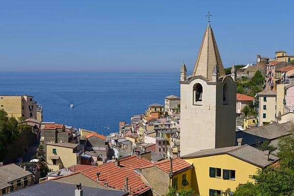 Villaggio Riomaggiore Con Chiesa San Giovanni Battista Comune Della Provincia — Foto Stock