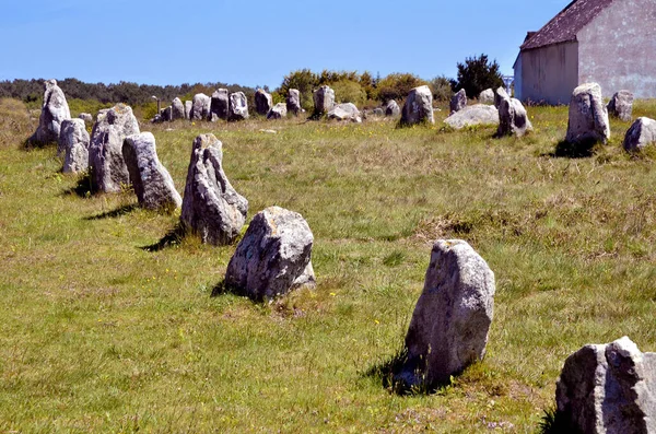 Famosas Pedras Carnac Com Casa Departamento Morbihan Bretanha Noroeste França — Fotografia de Stock