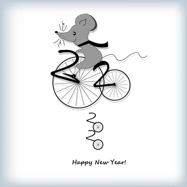 Mouse on a bicycle. 2020 Chinese New Year. — Stock Vector