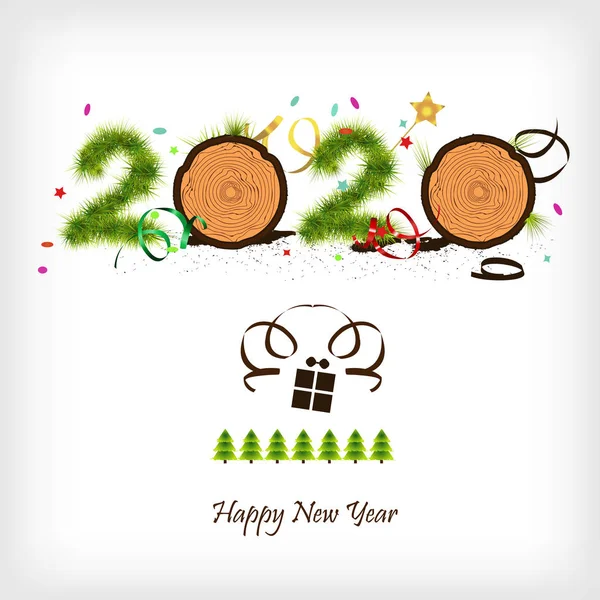New Year 2020. Figures made of wood. Ecology and woodworking. — Stock Vector
