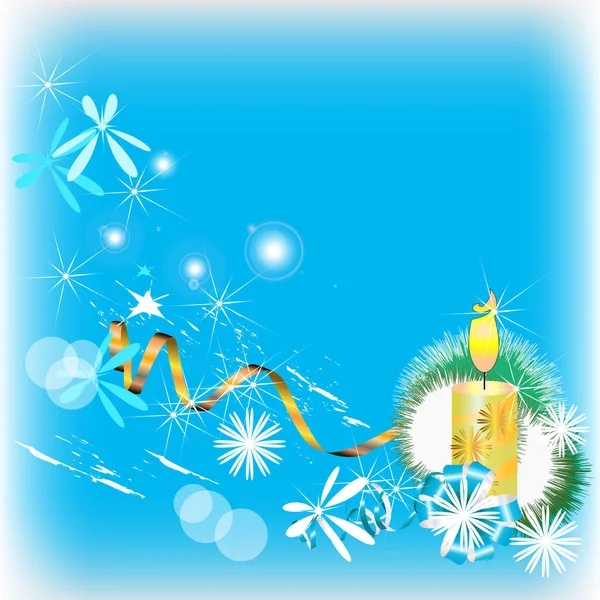 Christmas candle on a blue background. gold serpentine. — Stock Vector