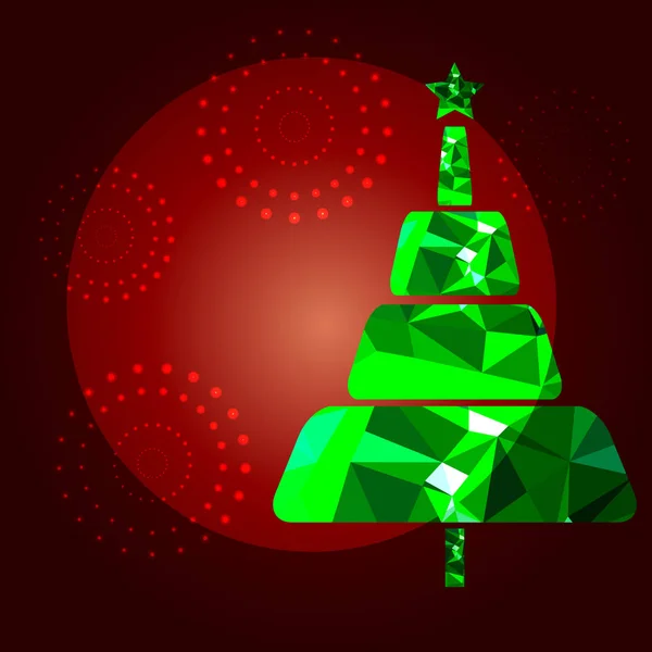 Zelený strom trojúhelníků na červeném pozadí — Stockový vektor