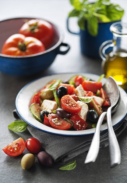 Salad with feta cheese and fresh vegetables. Greek salad.