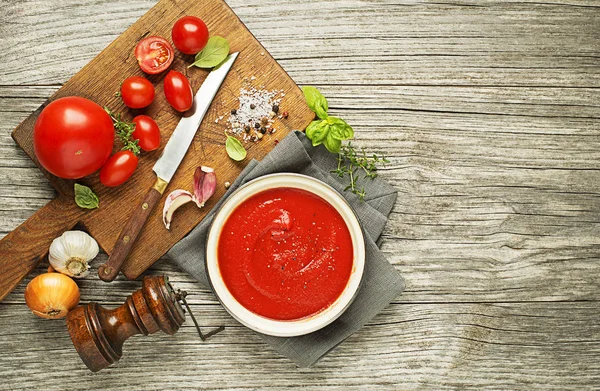 Ingredientes Frescos Para Cocinar Salsa Tomate Sobre Fondo Madera Lugar — Foto de Stock
