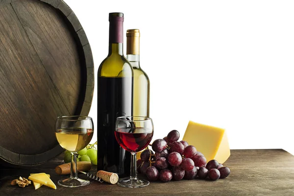 Вино і їжа на білому тлі — стокове фото
