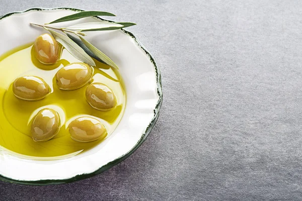 Оливковое масло с веткой — стоковое фото
