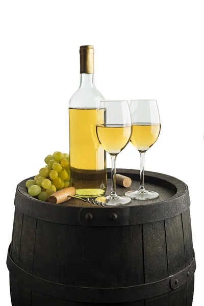 Beyaz şarap şişe ve cam — Stok fotoğraf