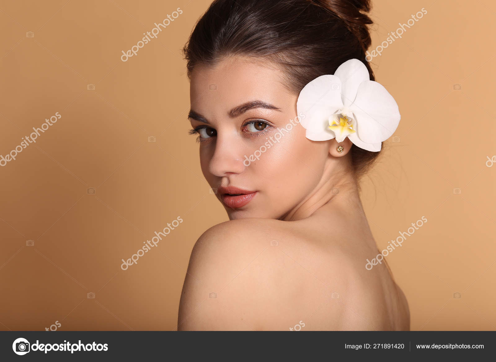 Young beautiful girl with flawless skin is holding white orchid flower on  her hands. Skin care, beauty and cosmetics concept. Stock Photo by  ©_chupacabra_ 271891420