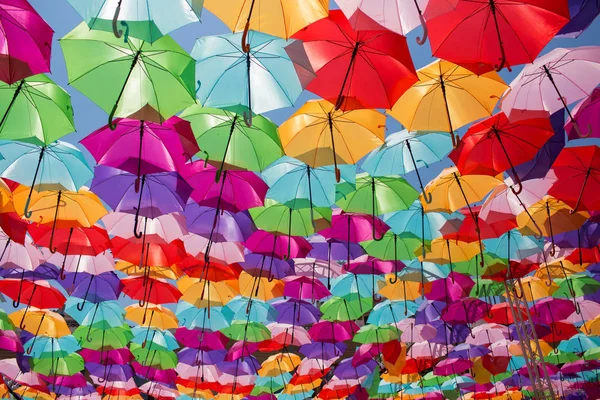 Colorful umbrellas background. Street decoration in France. — Stock