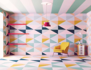 3d creative renkli geometrik desen iç tasarım.