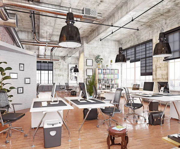 Detaljerad Moderna Coworking Loft Kontor Rendering Koncept — Stockfoto