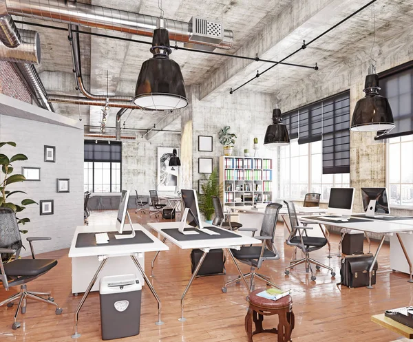 Detaljert Oversikt Moderne Loftskontor Coworking Rendering Concept – stockfoto