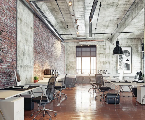 Detail View Modern Coworking Loft Office Rendering Concept — Stock Photo, Image