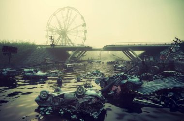 Kıyamet manzara. 3D render kavramı