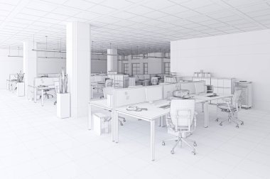 modern ofis iç kafes kroki tarzı