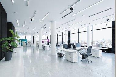 Modern loft ofis iç. 3D render kavramı
