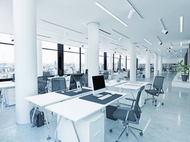 Modern loft ofis iç. 3D render kavramı