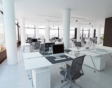 Modern loft ofis iç. 3D render kavramı