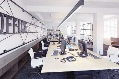 modern ofis iç görünüm. 3D render kavramı