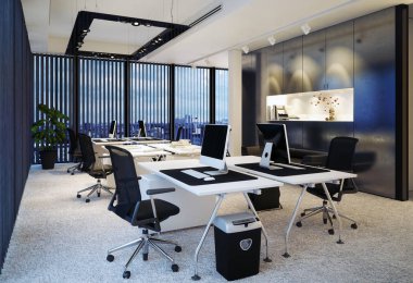 modern ofis iç görünüm. 3D render kavramı