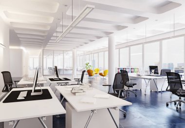 Modern loft ofis iç. 3D render kavramı