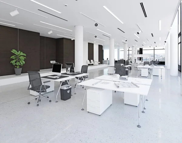 Modern loft ofis iç. 3D render kavramı