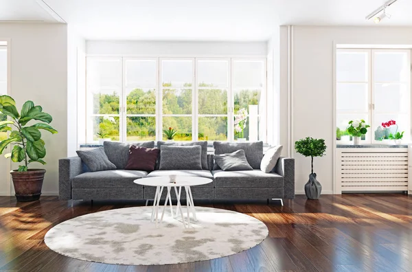 Modern Living Room Interior Rendering Contemporary Design Concept — Stock Photo, Image
