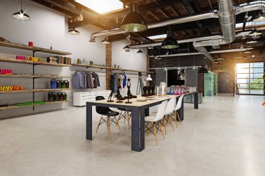 Modern butik iç çatı tasarım. 3D render