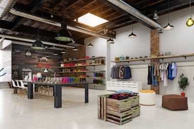 Modern butik iç çatı tasarım. 3D render