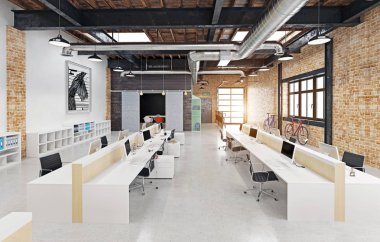 Modern çatı iç. 3D render kavramı.