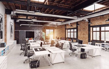 Modern çatı iç. 3D render kavramı.