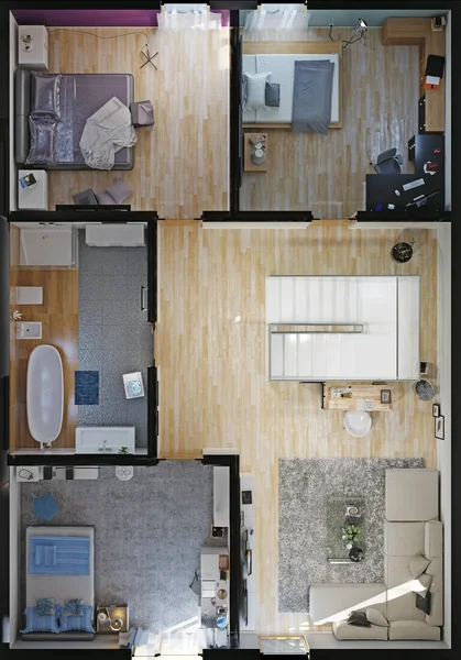 現代の家の客室平面図です レンダリング — ストック写真