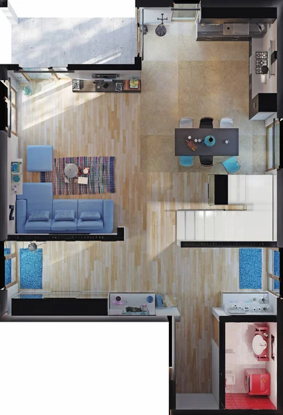 Modern Odalar Üstten Görünüm Render — Stok fotoğraf